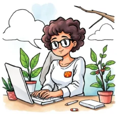 Person typing on a laptop, optimizing content among indoor plants.