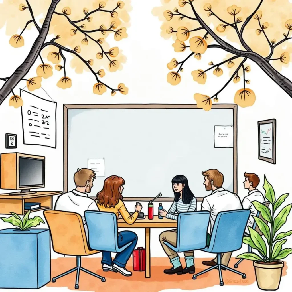 Message maker: Craft persuasive recruitment messages effortlessly 1 A diverse team collaborates creatively in a bright meeting room.