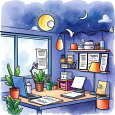 A creative office workspace illustrating tools for workflow enhancements and improvement planning.