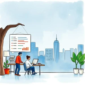 Workforce Skills Overview Tool in use with a chart and two professionals in an office setting.
